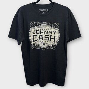 Johnny Cash Country Music Graphic Tee T-Shirt Solid Black Crewneck Musician Band